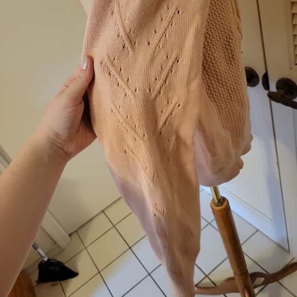 J.Crew XL Pink Cotton Cable Knit Crewneck Sweater Breathable Pullover - Picture 4 of 5